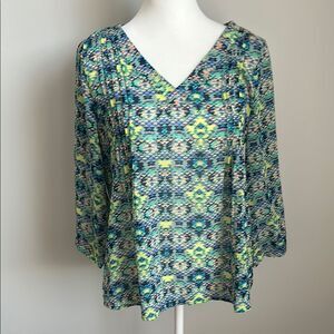 Skies Are Blue Multicolor Patterned Women's Top